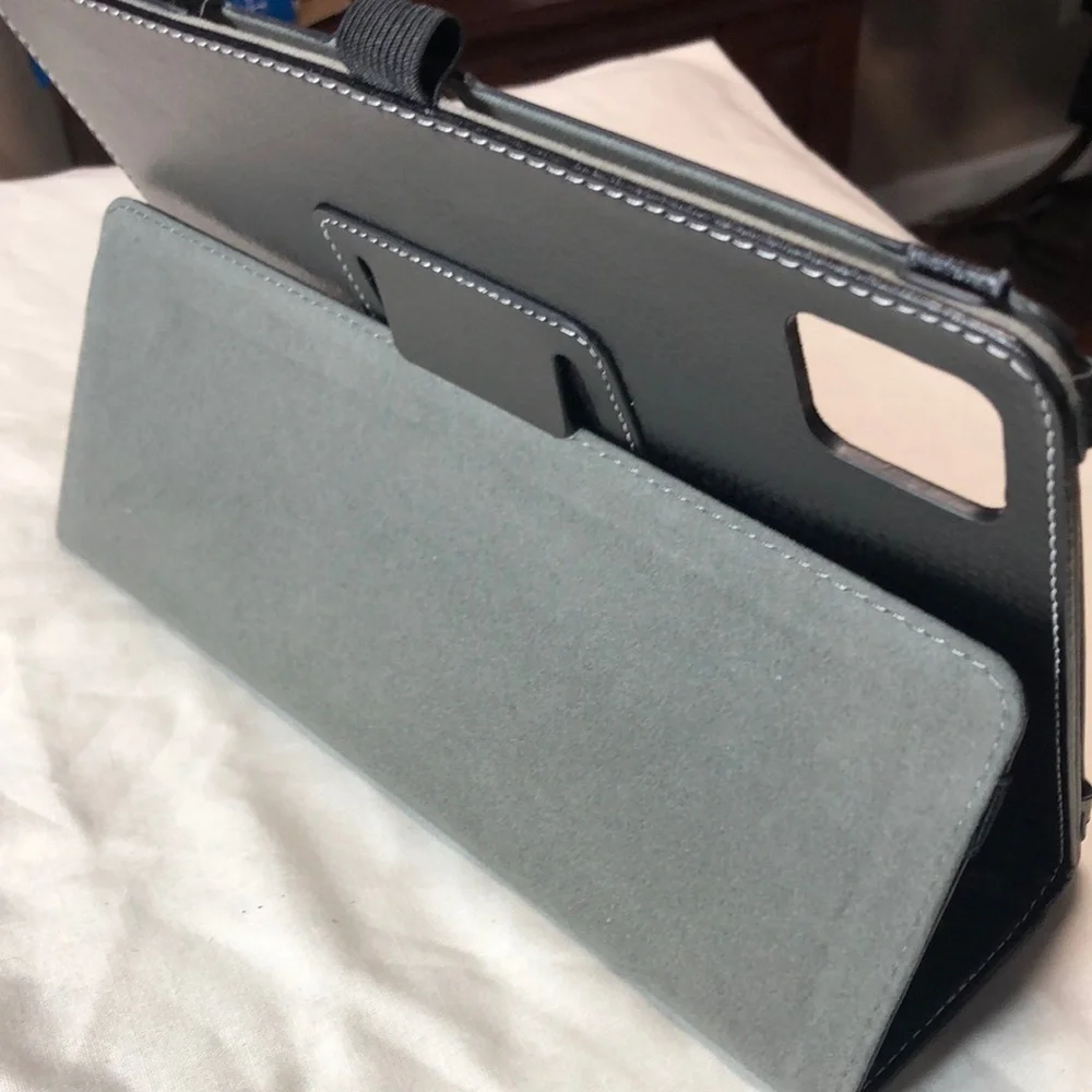 Black Leather Folio Tablet Cover with Closure Strap fits 10.4 tablet